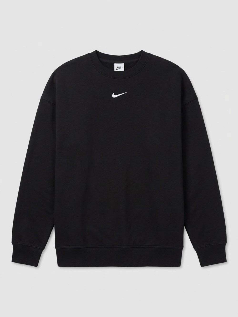 Nike Phoenix Fleece Oversized Center Mini Swoosh Crewneck Sweatshirt Black XS
